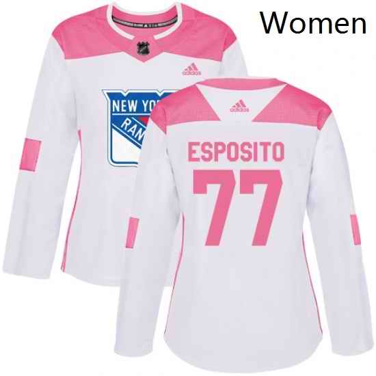 Womens Adidas New York Rangers 77 Phil Esposito Authentic WhitePink Fashion NHL Jersey